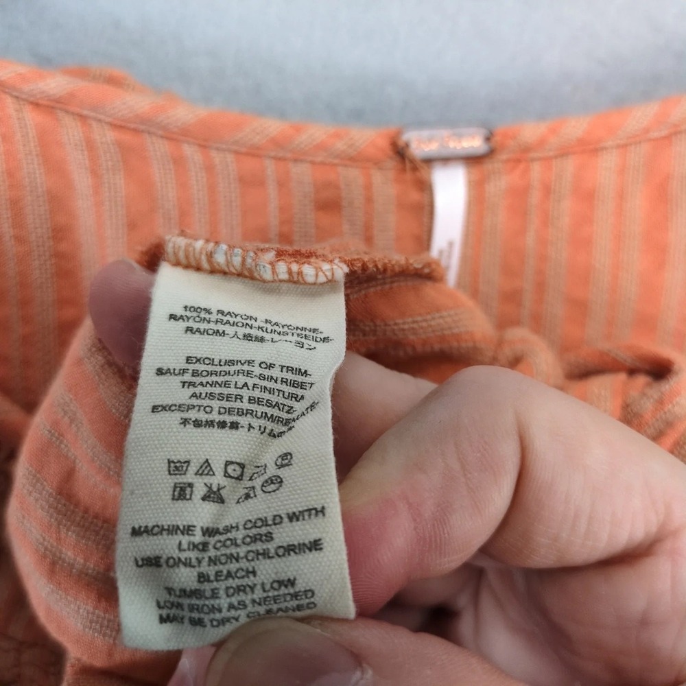 Free People Orange Striped Peasant Crop Top Button Up Shirt Womens M Ruffle Tie - Picture 4 of 10